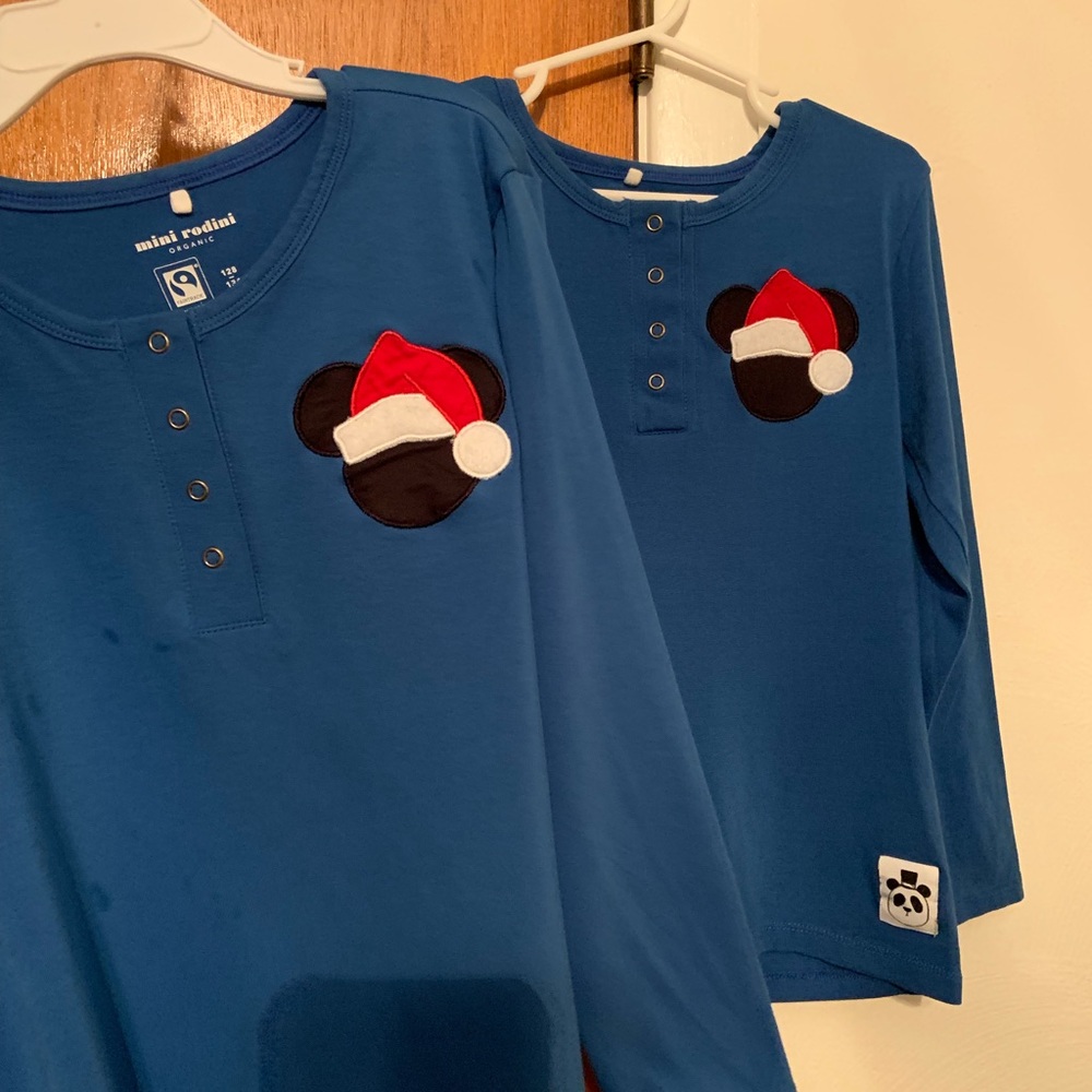 Adorable Mickey embroidered Santa shirts